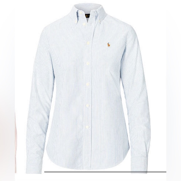 Ralph Lauren Blue and White Striped Button Down Shirt - Picture 1 of 2